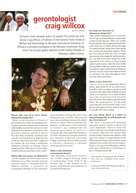 Gerontologist Craig Willcox in February 2010 Okinawa Living Magazine