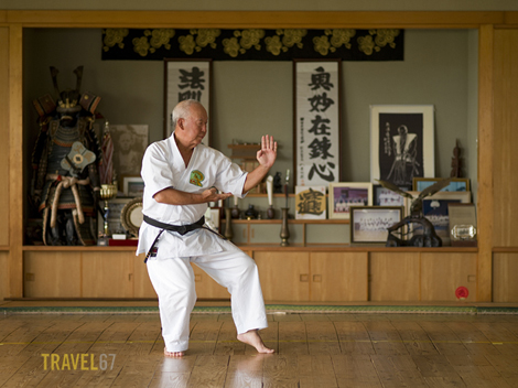9th dan Gojuryu Karate Master Shigetoshi Senaha at his dojo in Tomigusku City, Okinawa.