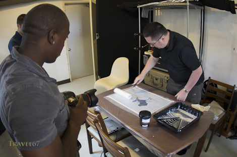 Martin Bailey Pixels to Pigment Workshop Okinawa Laminating the print before creating a gallery wrap