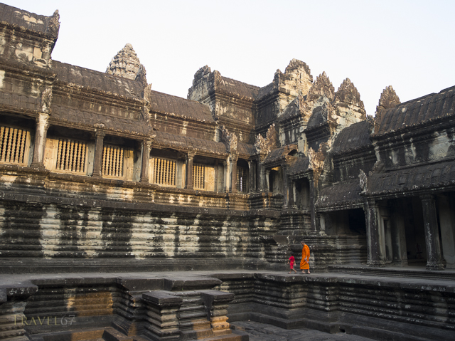Nheam the Cambodian Monk with his adopted son at Angkor Wat
