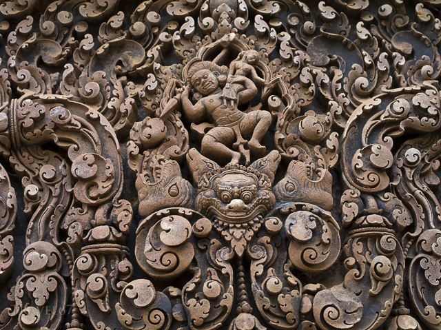 Abduction of Sita (western lintel, central shrine) Banteay Srei Hindu Temple dedicated to Shiva. Siem Reap, Cambodia