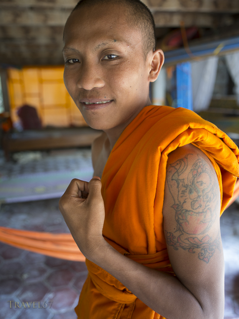 Buddhist Monk with Tattoos, Wat Athvea Temple, Siem Reap, Cambodia