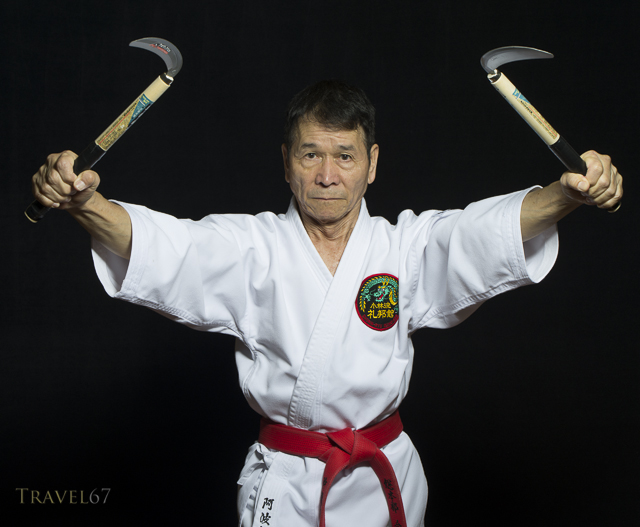 Naonobu Ahagon, Hanshi 10th Dan, Okinawa Karate & Kobudo Shorinryu at his dojo in Naha City, Okinawa.