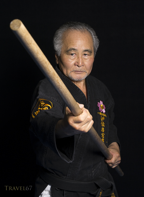 Seiyu Nakamura, 10th Dan Okinawa Dentou Shidokan Karate and Kobujutsu at his dojo in Kochinda, Okinawa, Japan.
