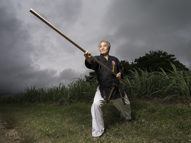 Seiyu Nakamura, 10th Dan Okinawa Dentou Shidokan Karate and Kobujutsu at his dojo in Kochinda, Okinawa, Japan.