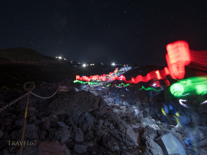 Lights of hikers on Fuji Subaru Line ( Yoshida Trail ) Night climb