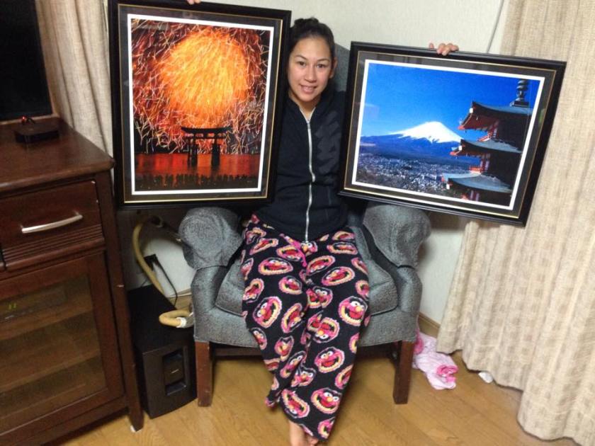 Michelle with prints for her home in Iwakuni. 