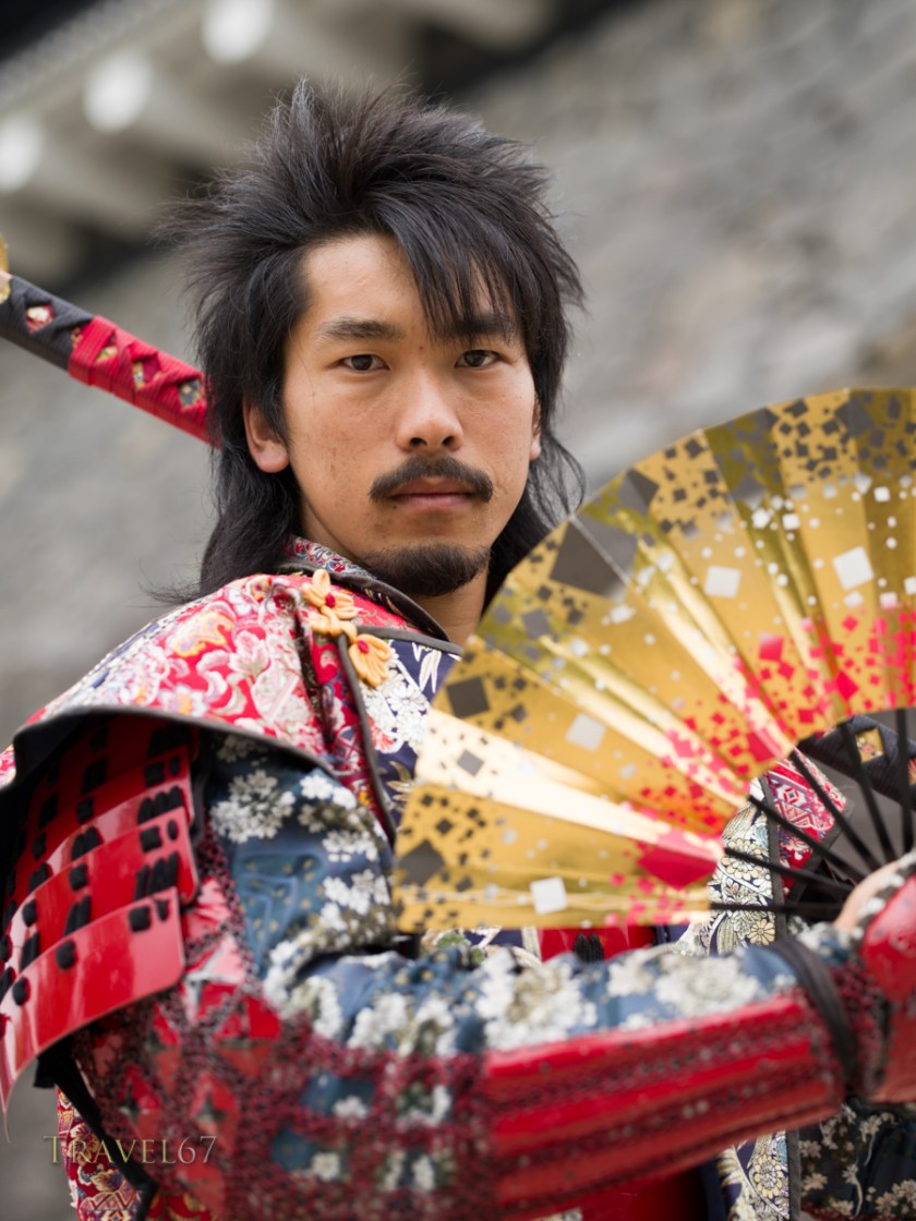 Japanese samurai in armour at Kumamoto Castle, Kyushu, Japan.
