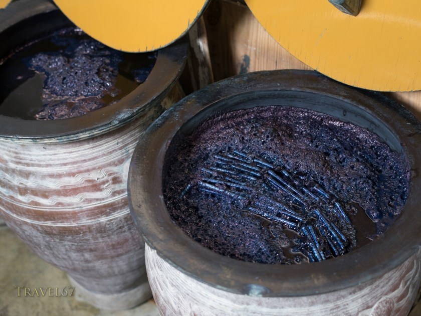 Indigo dying of bashofu at Ogimi Village Bashofu Hall, Kijoka, Ogimi, Okinawa