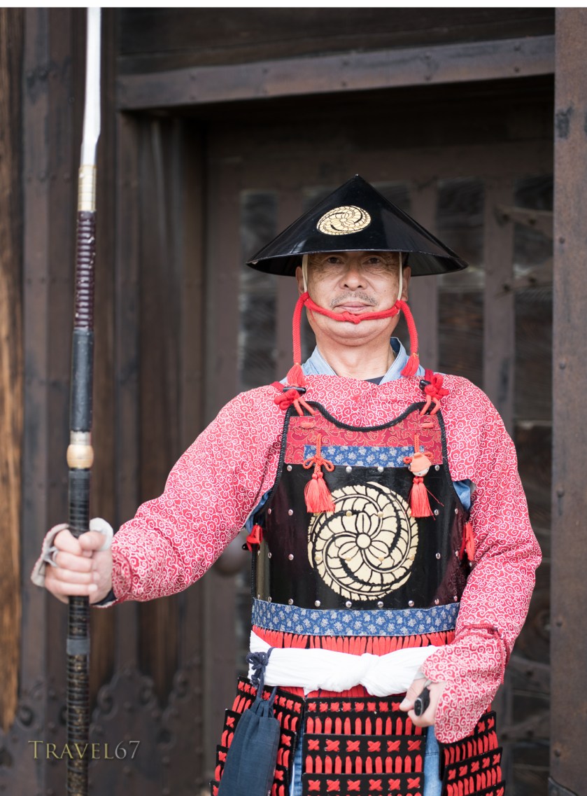 Castle guard at the main gate of Himeji Castle, Himeji, Japan.